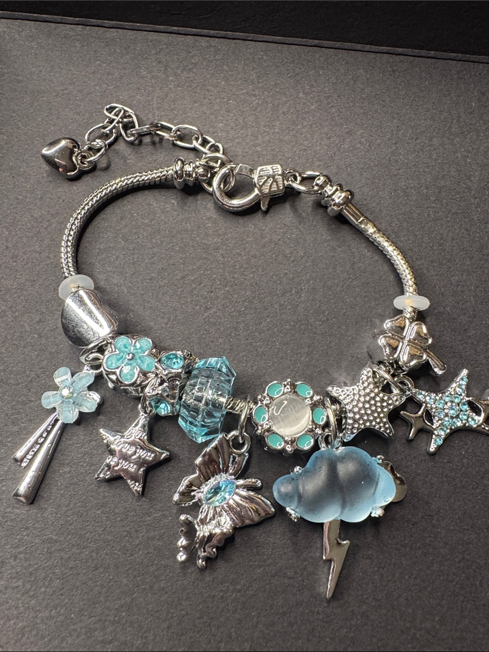 Silver-Tone Blue Charm Bracelet with Cloud & Star Accents